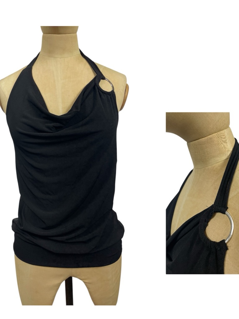Studio Y Halter Cowl Neck Tank Black SM Y2K Ring Club Contemporary Going Out